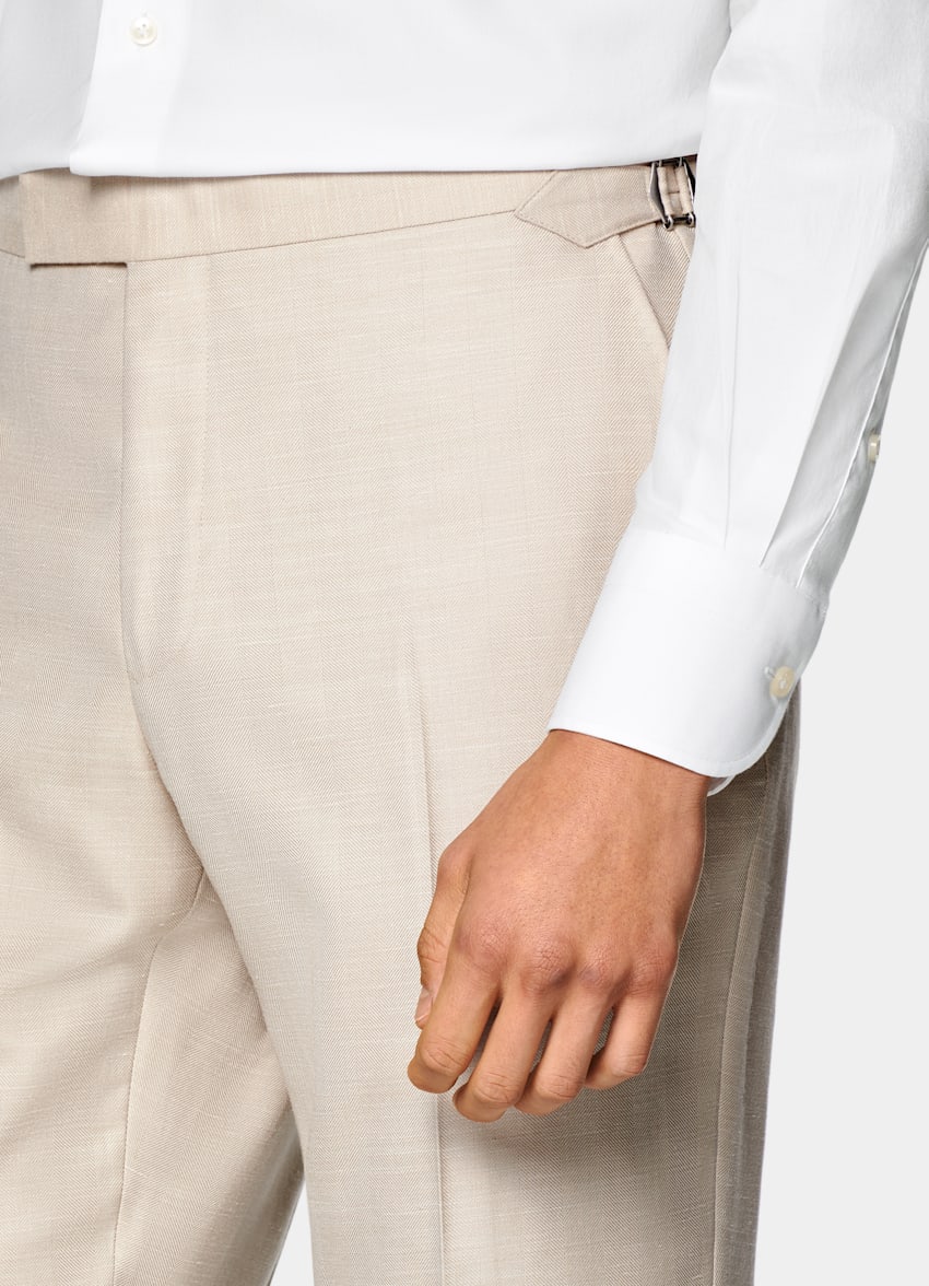 Sand Herringbone Tailored Fit Havana Suit
