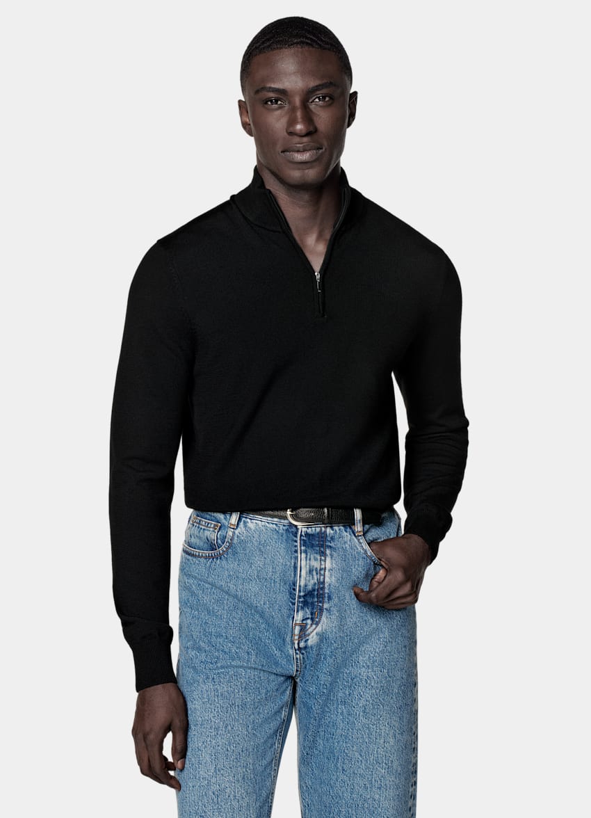 Black Merino Half Zip