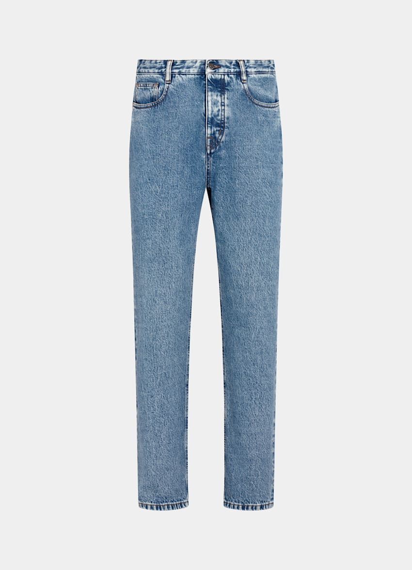 Mid Blue Washed Straight Leg Jeans