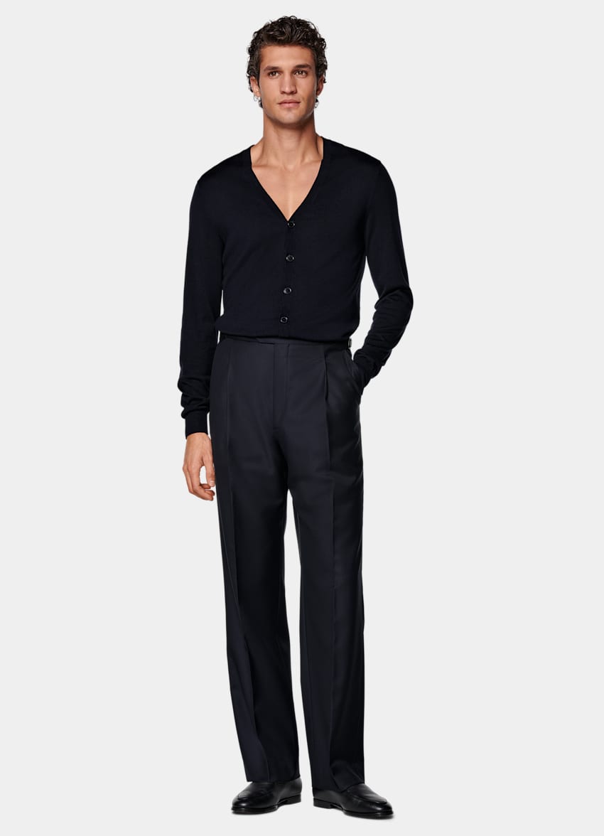 Navy Wide Leg Straight Pants