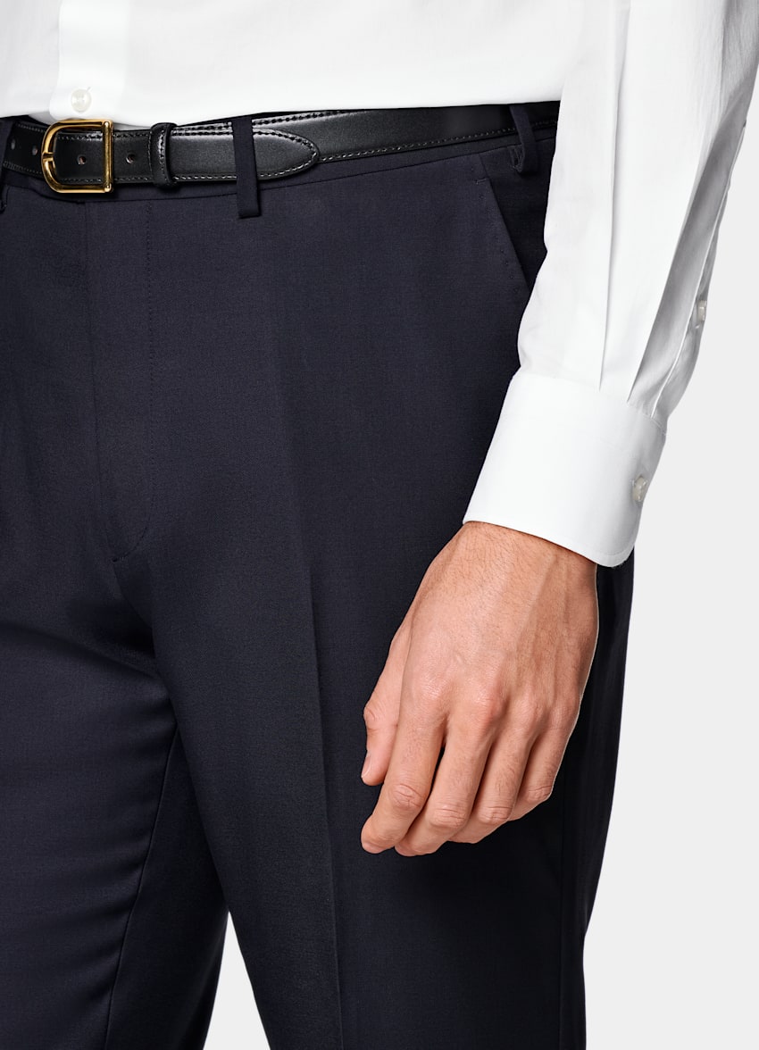 Navy Slim Leg Straight Suit Pants
