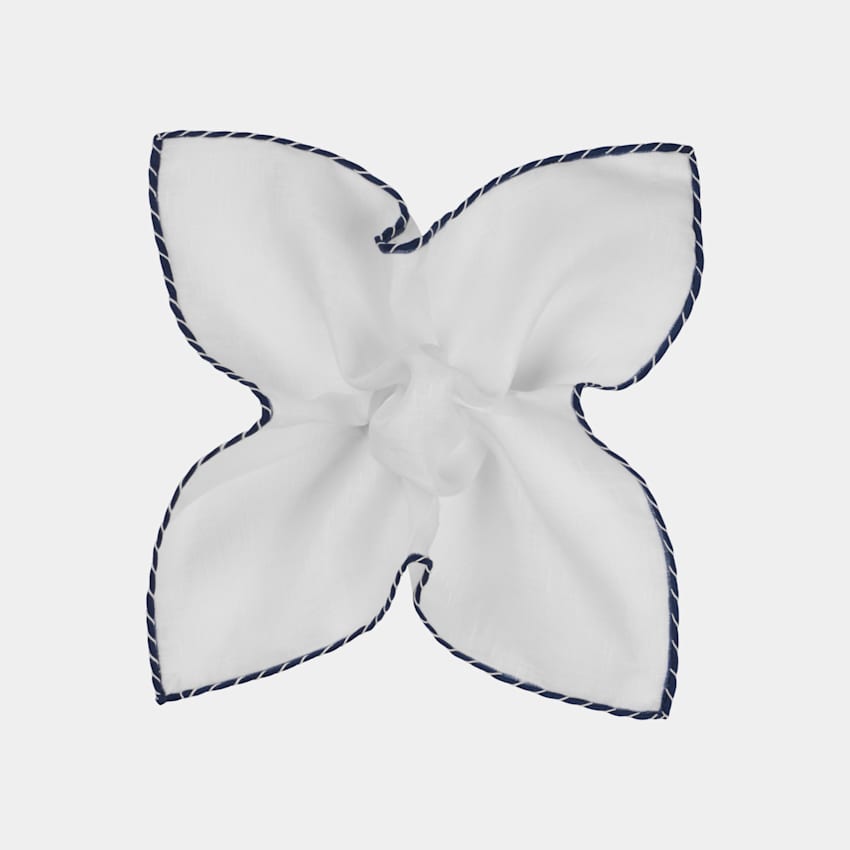 White Stitch Edge Pocket Square