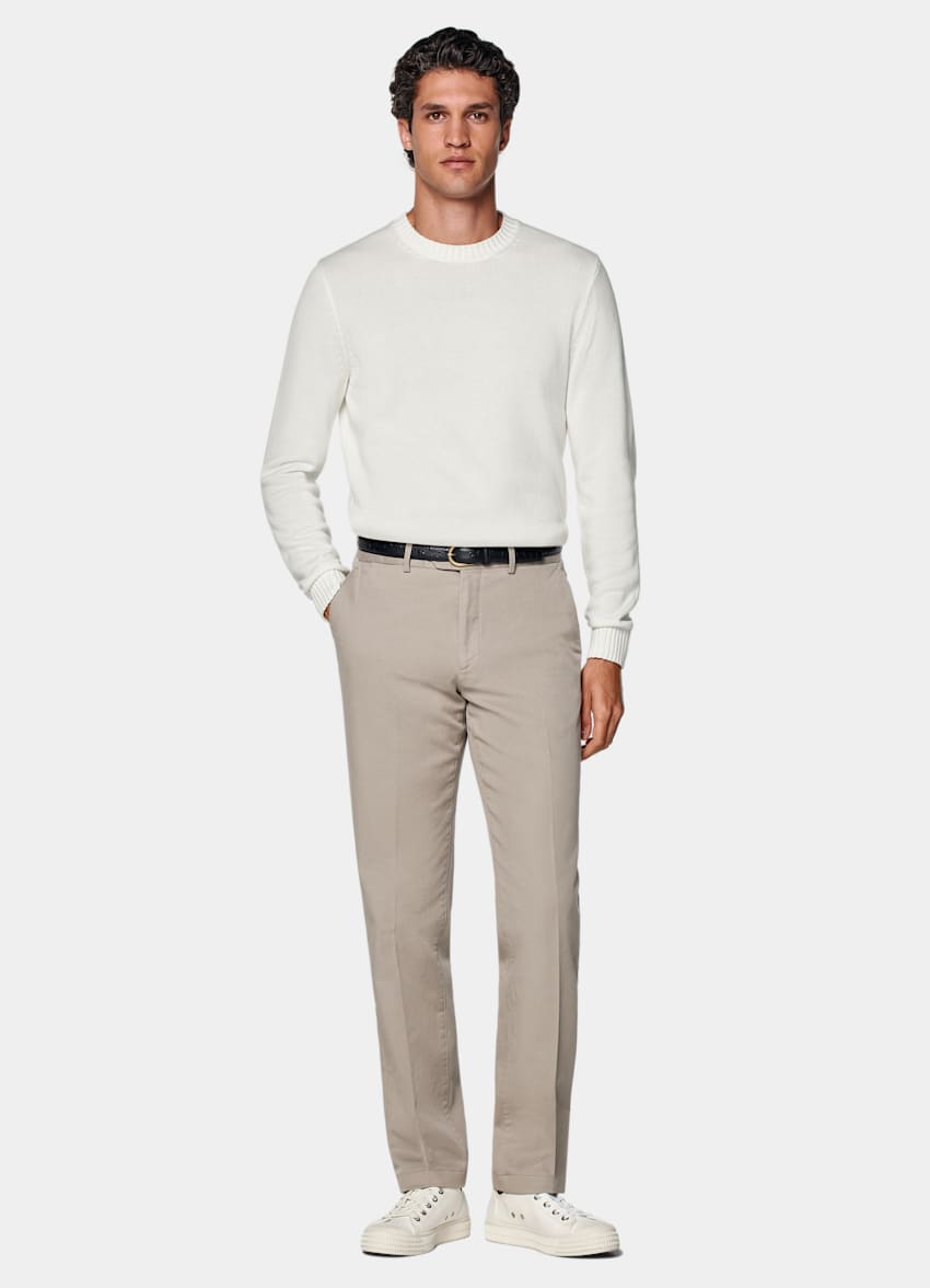 Taupe Slim Leg Straight Chinos