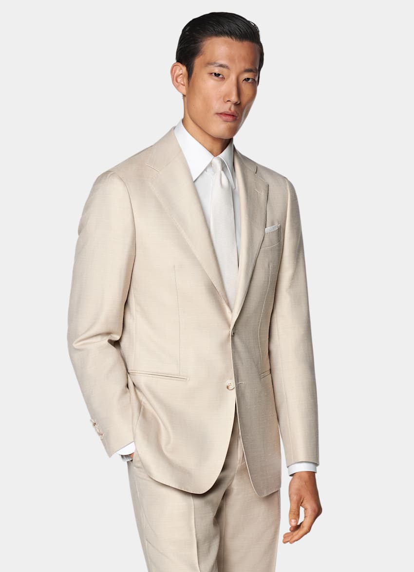 Sand Herringbone Tailored Fit Havana Suit
