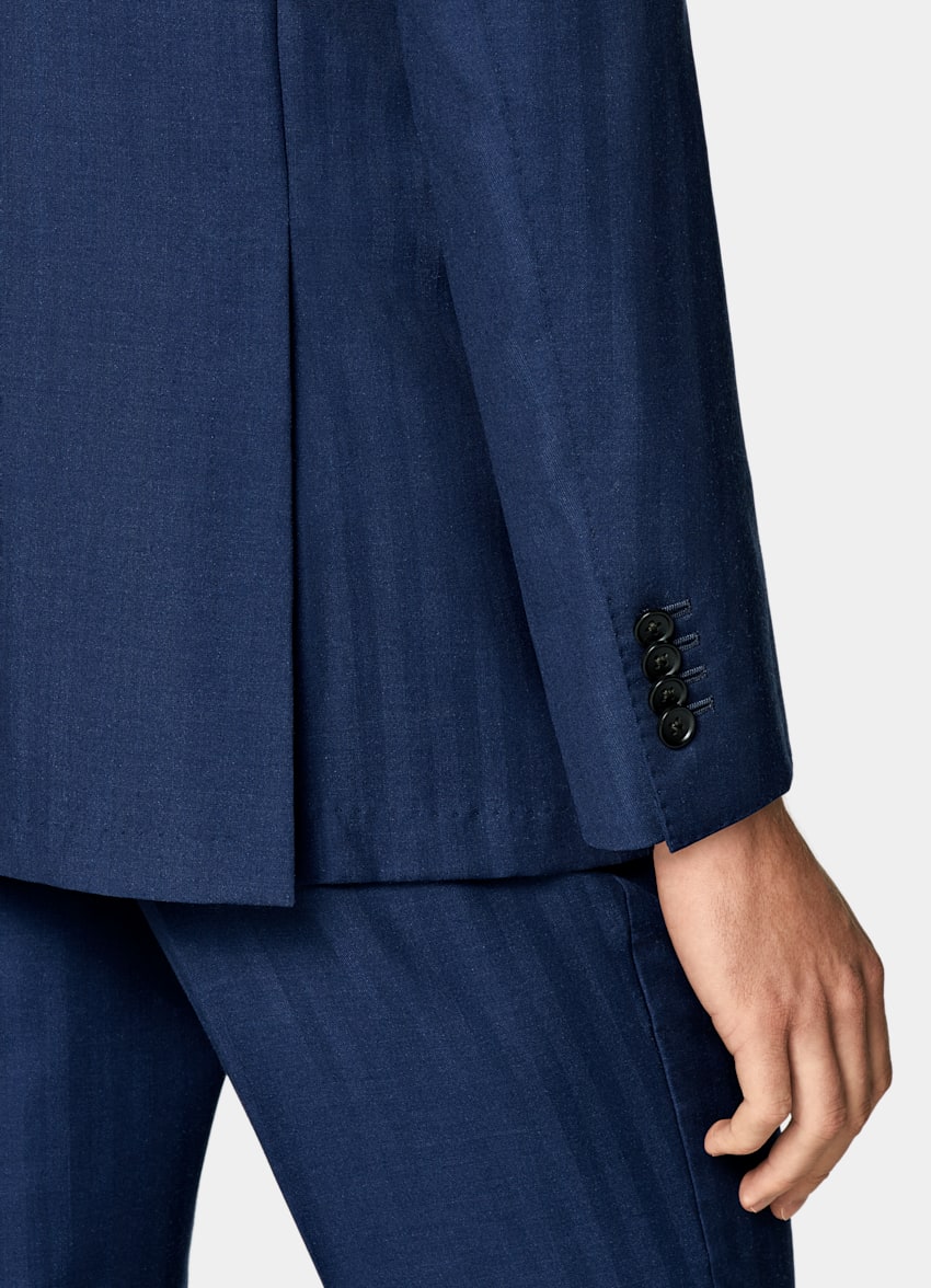 Mid Blue Herringbone Perennial Tailored Fit Havana Suit