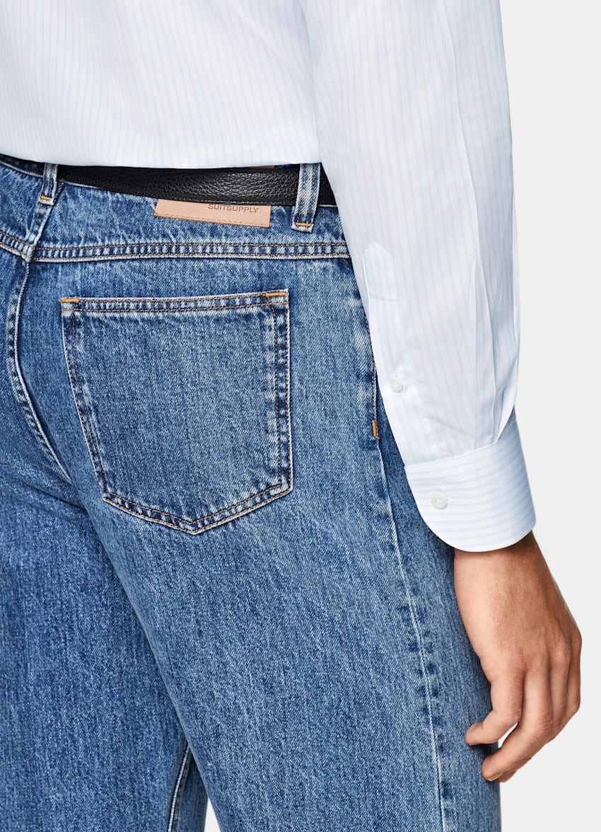 Light Blue Striped Poplin Tailored Fit Shirt