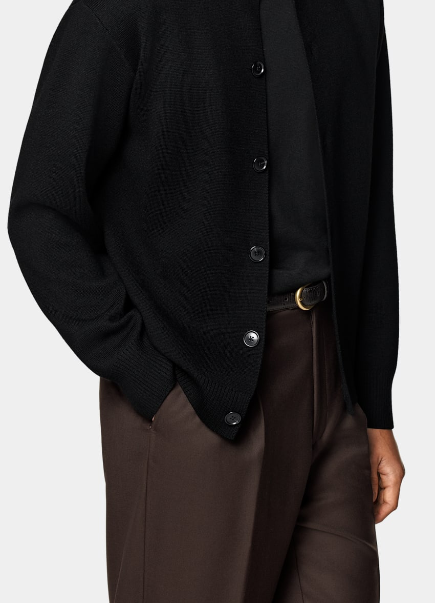 Black Merino Crewneck Cardigan