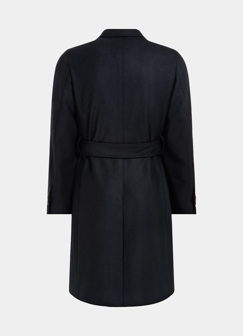 Navy Herringbone Belted Overcoat