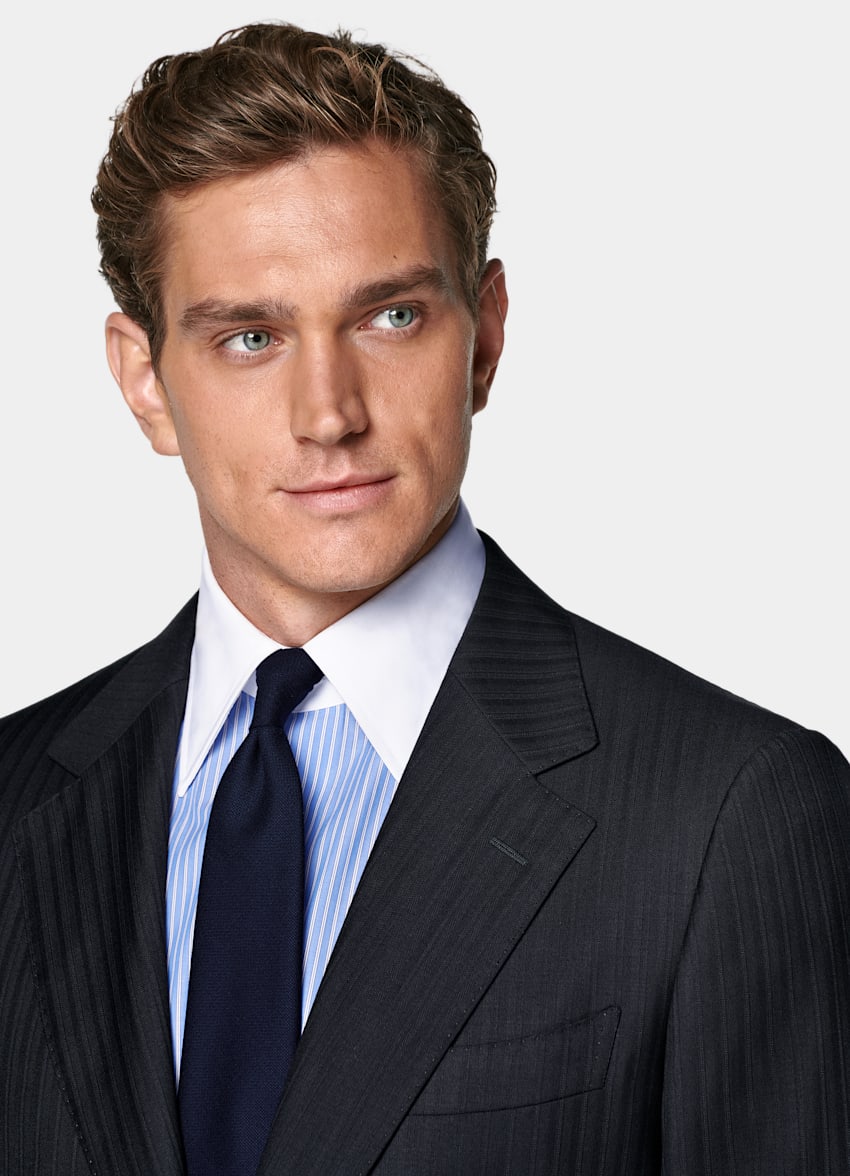 Navy Striped Tailored Fit Milano Suit