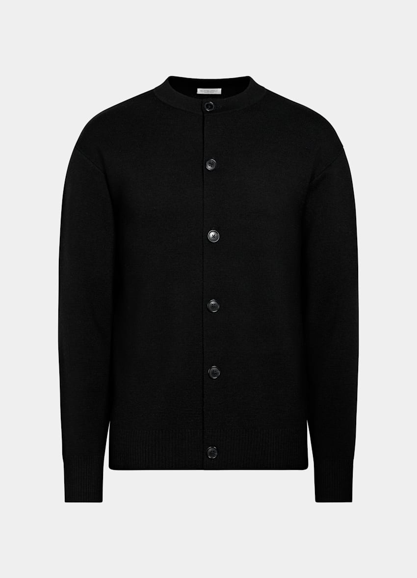 Black Merino Crewneck Cardigan