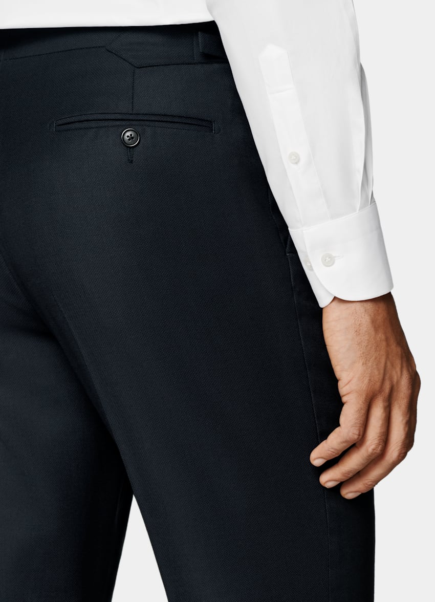 Navy Bird's Eye Slim Leg Straight Suit Pants