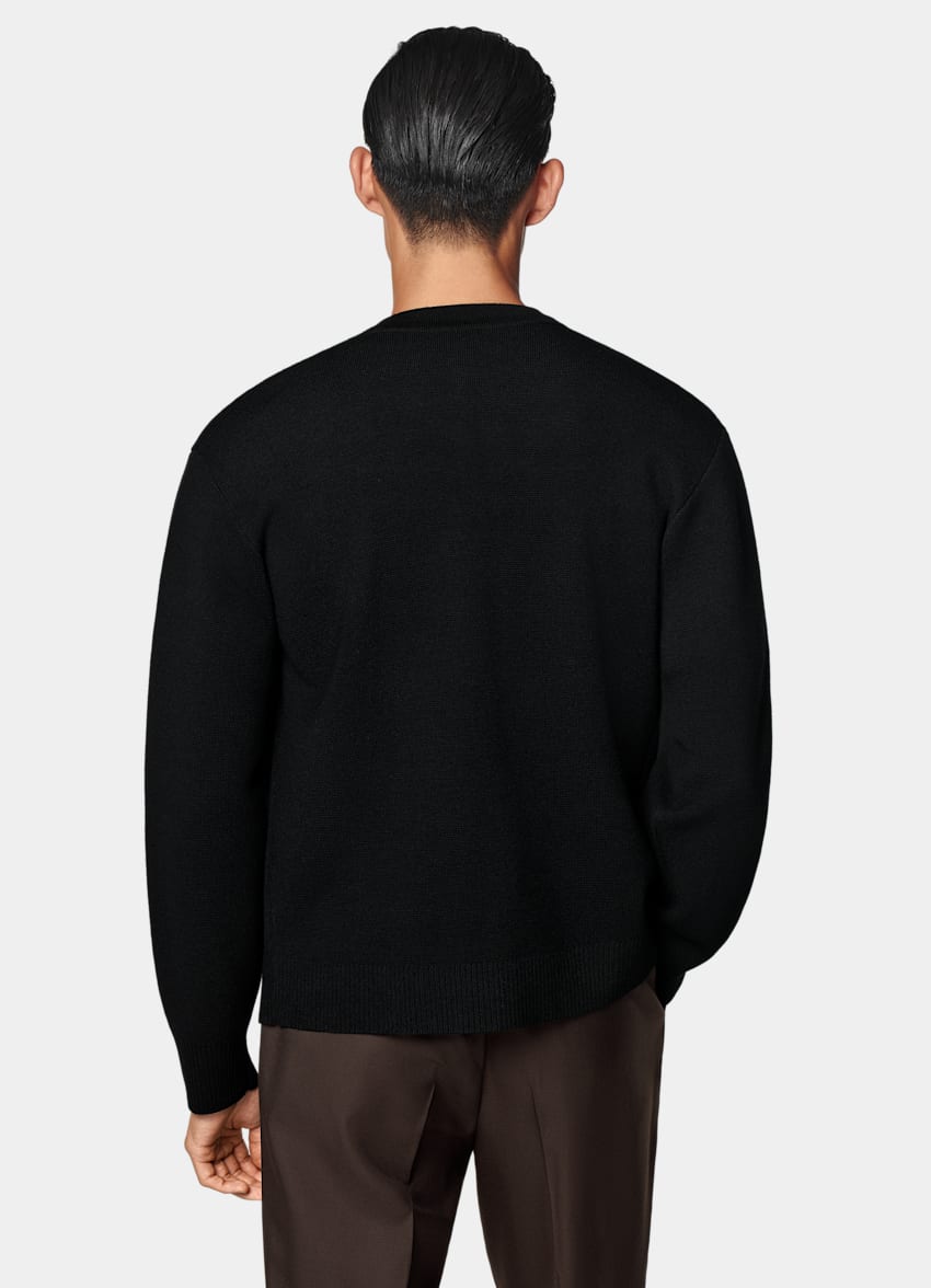 Black Merino Crewneck Cardigan