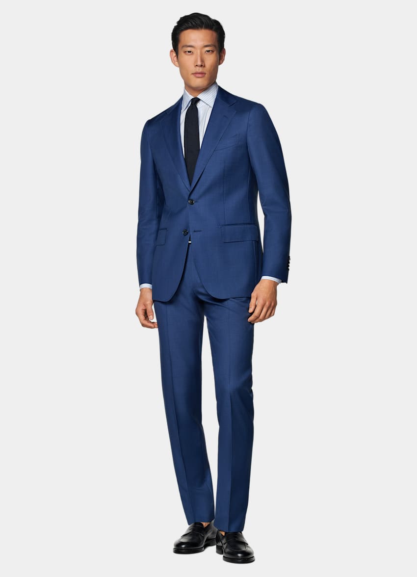 Mid Blue Slim Leg Straight Suit Pants