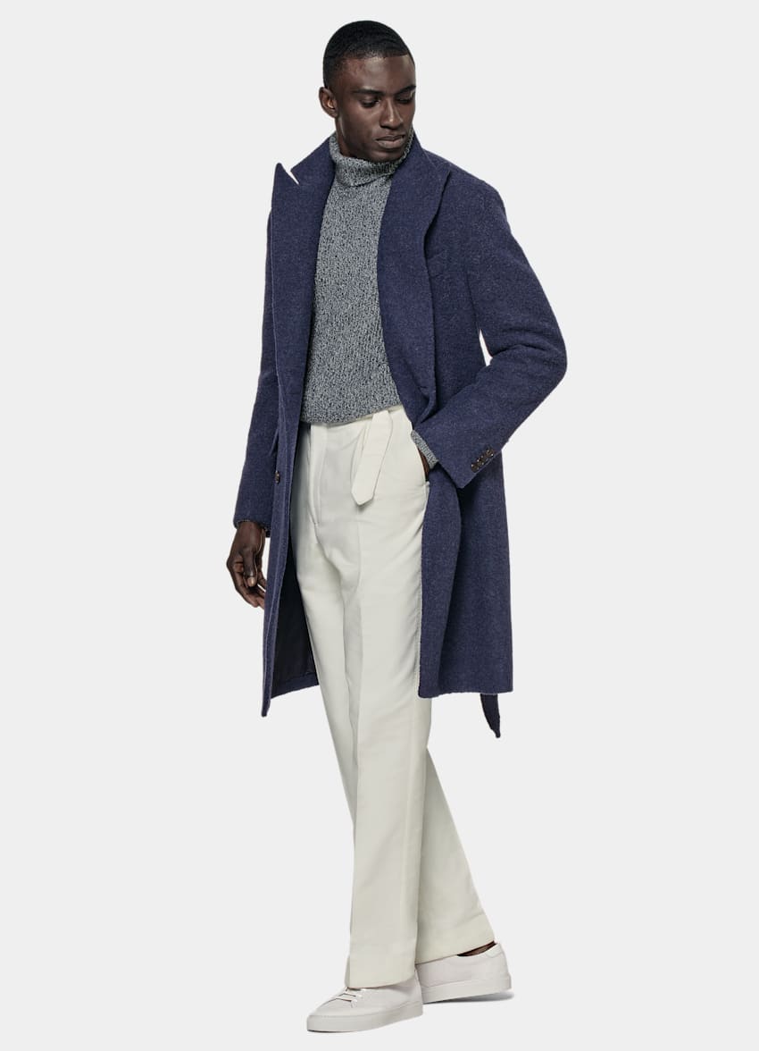 Mid Blue Belted Overcoat