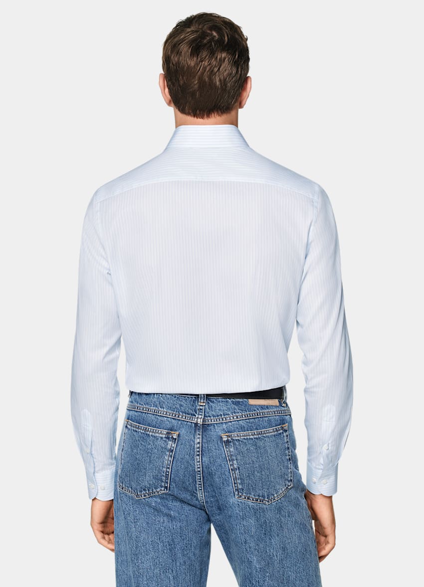 Light Blue Striped Poplin Tailored Fit Shirt