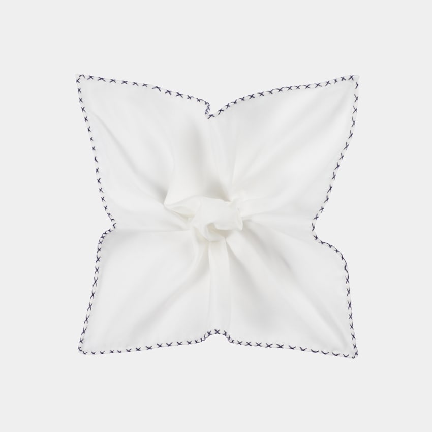 White Stitch Edge Pocket Square