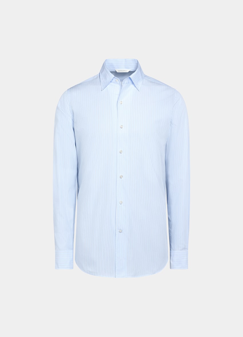 Light Blue Striped Classic Collar One Piece Tailored Fit Shirt