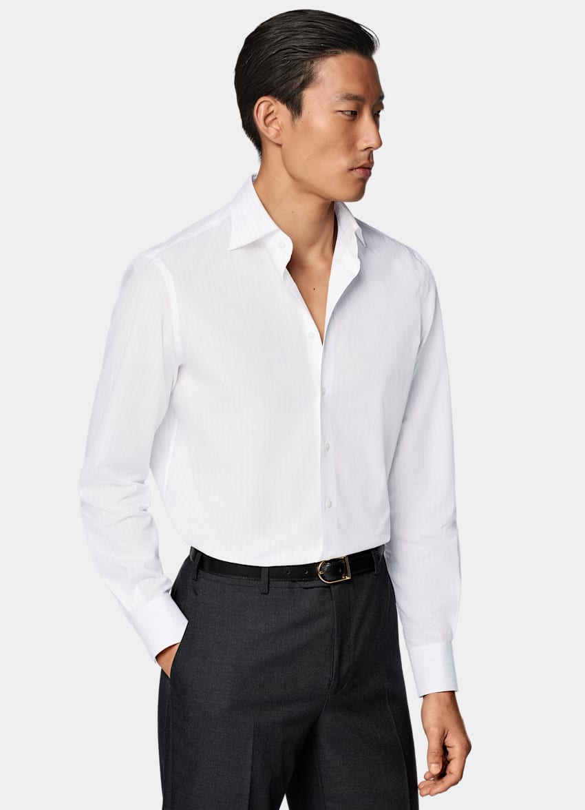 Light Grey Striped Poplin Tailored Fit Shirt