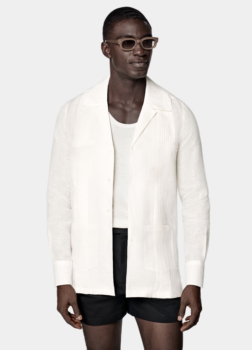 White Patch Pocket Pleated Slim Fit Shirt