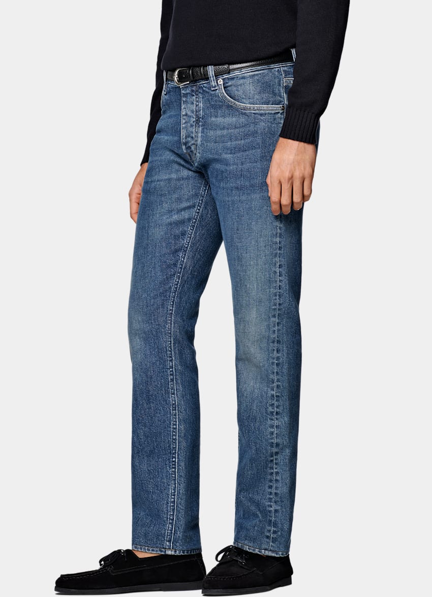 Mid Blue Slim Leg Tapered Jeans