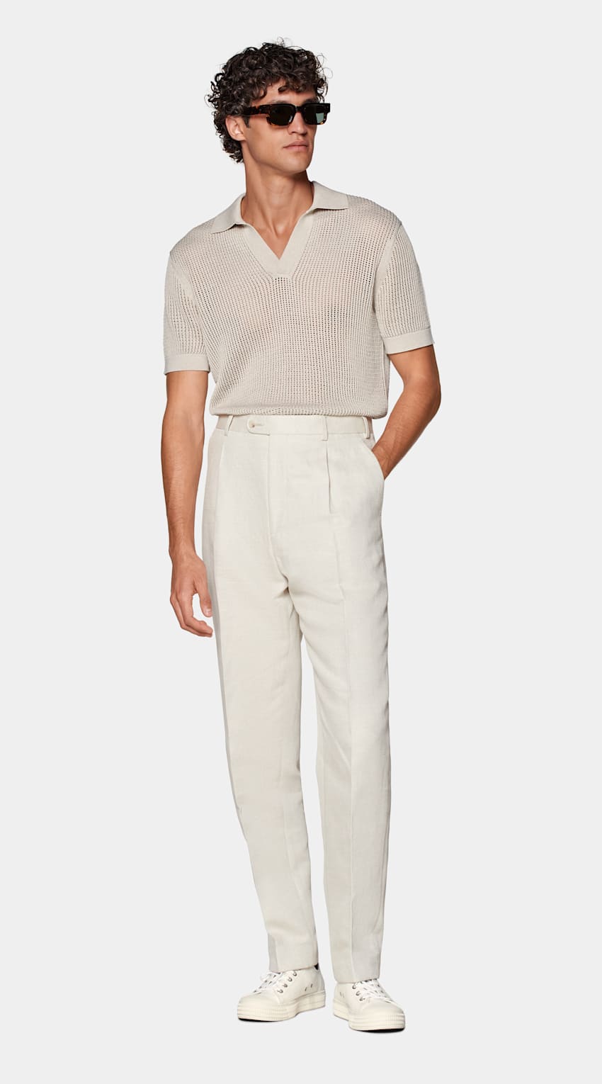 Sand Crochet Buttonless Polo