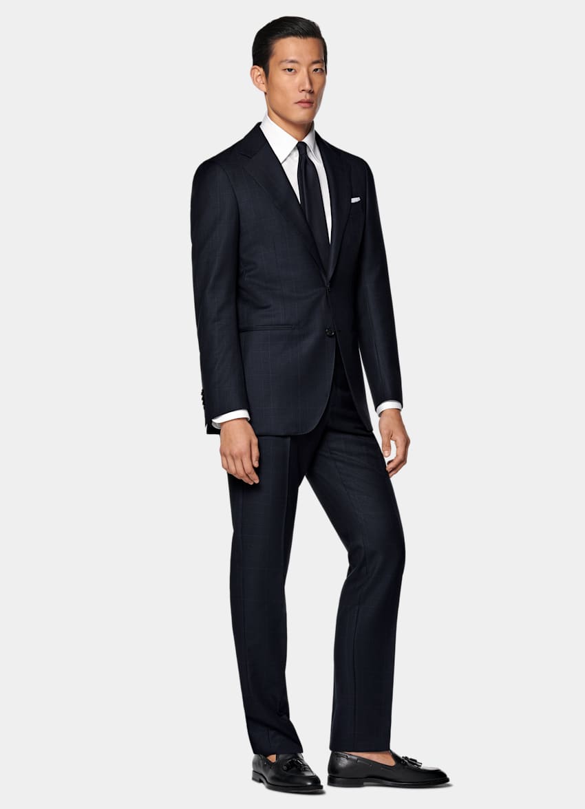 Navy Checked Tailored Fit Havana Suit
