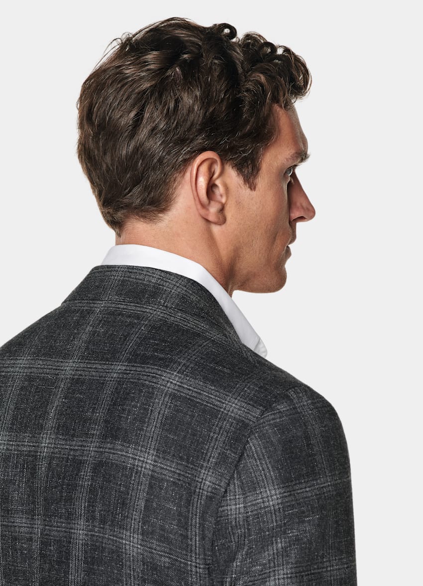Grey Checked Tailored Fit Havana Blazer