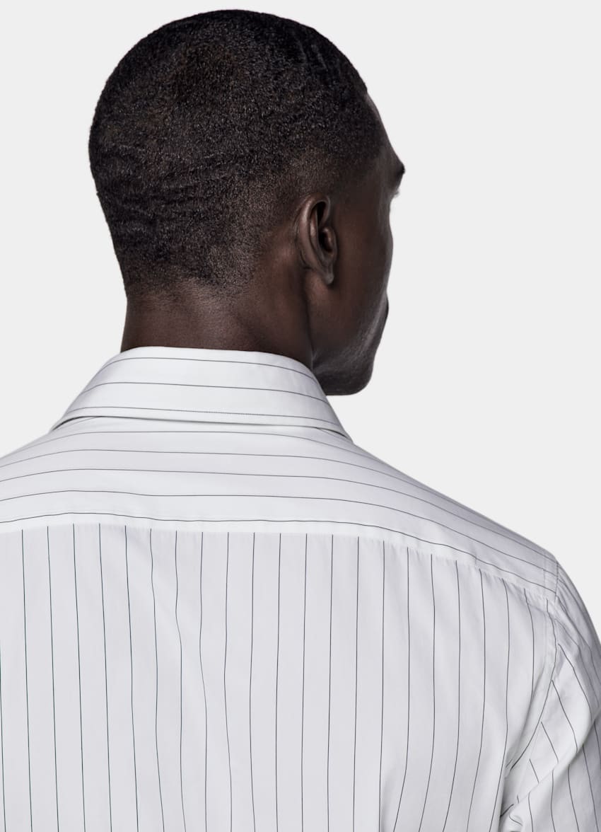 White Striped Point Collar Tailored Fit Shirt