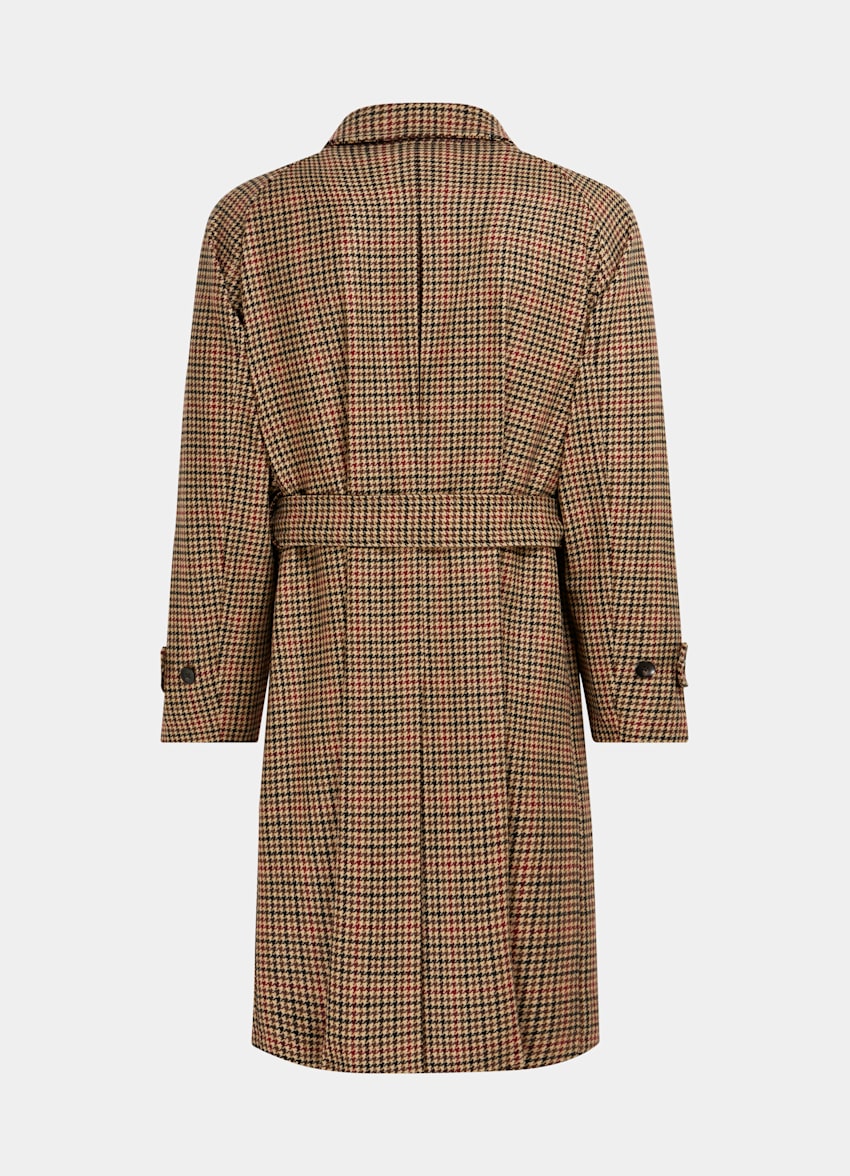 Brown & Red Checked Belted Overcoat
