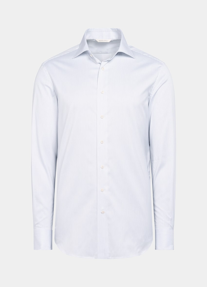 White Striped Twill Tailored Fit Shirt