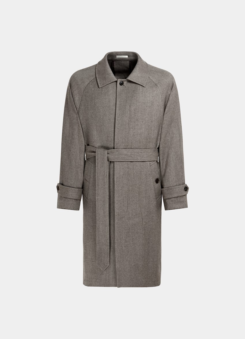 Brown & Red Checked Belted Overcoat