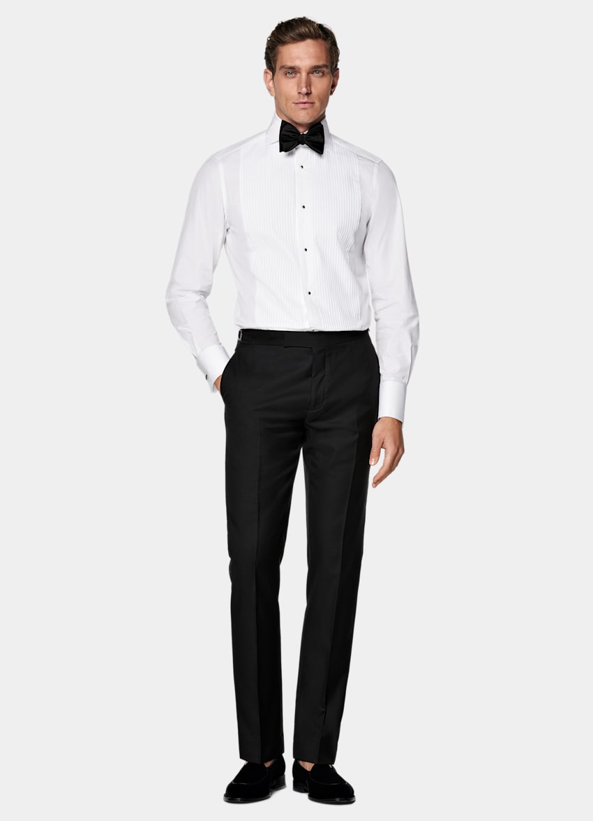 White Plisse Tailored Fit Tuxedo Shirt
