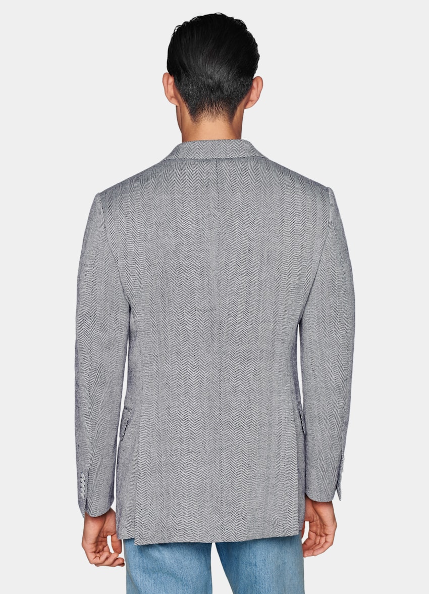 Navy Herringbone Tailored Fit Milano Blazer