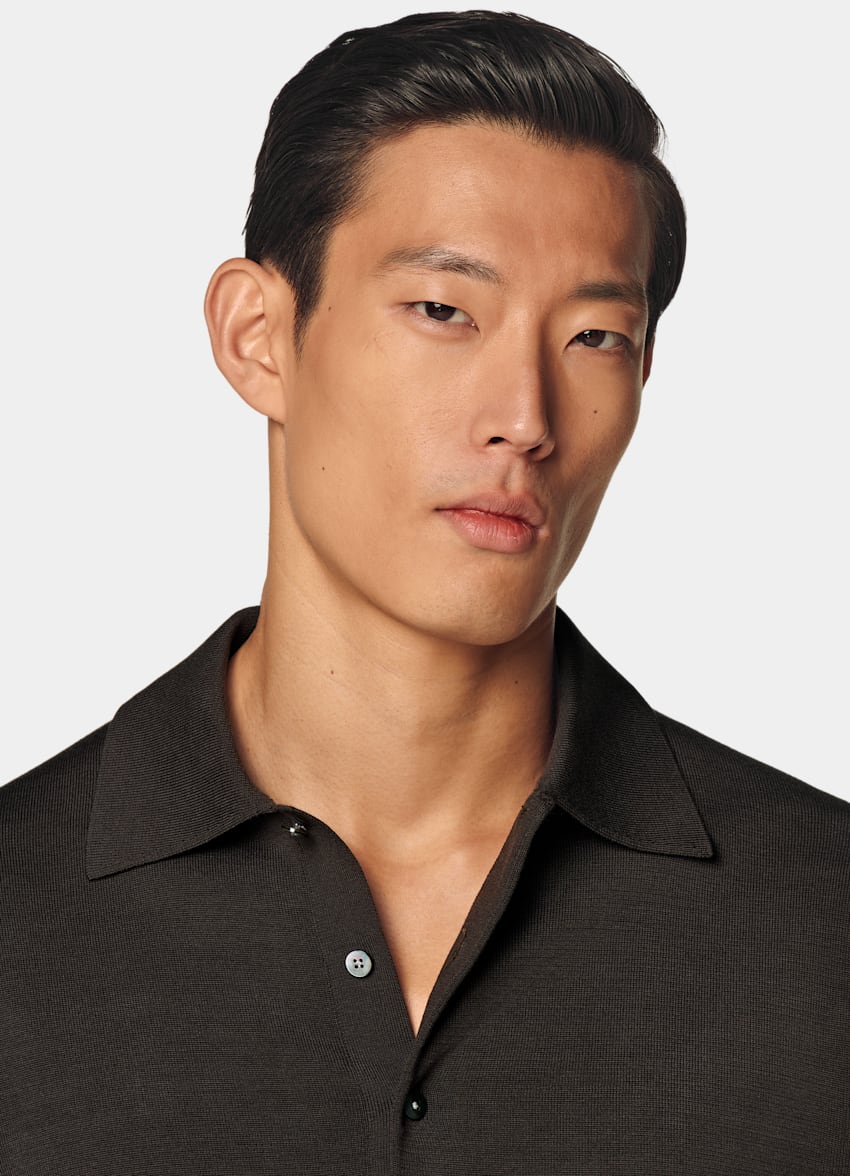 Dark Brown Long Sleeve Polo