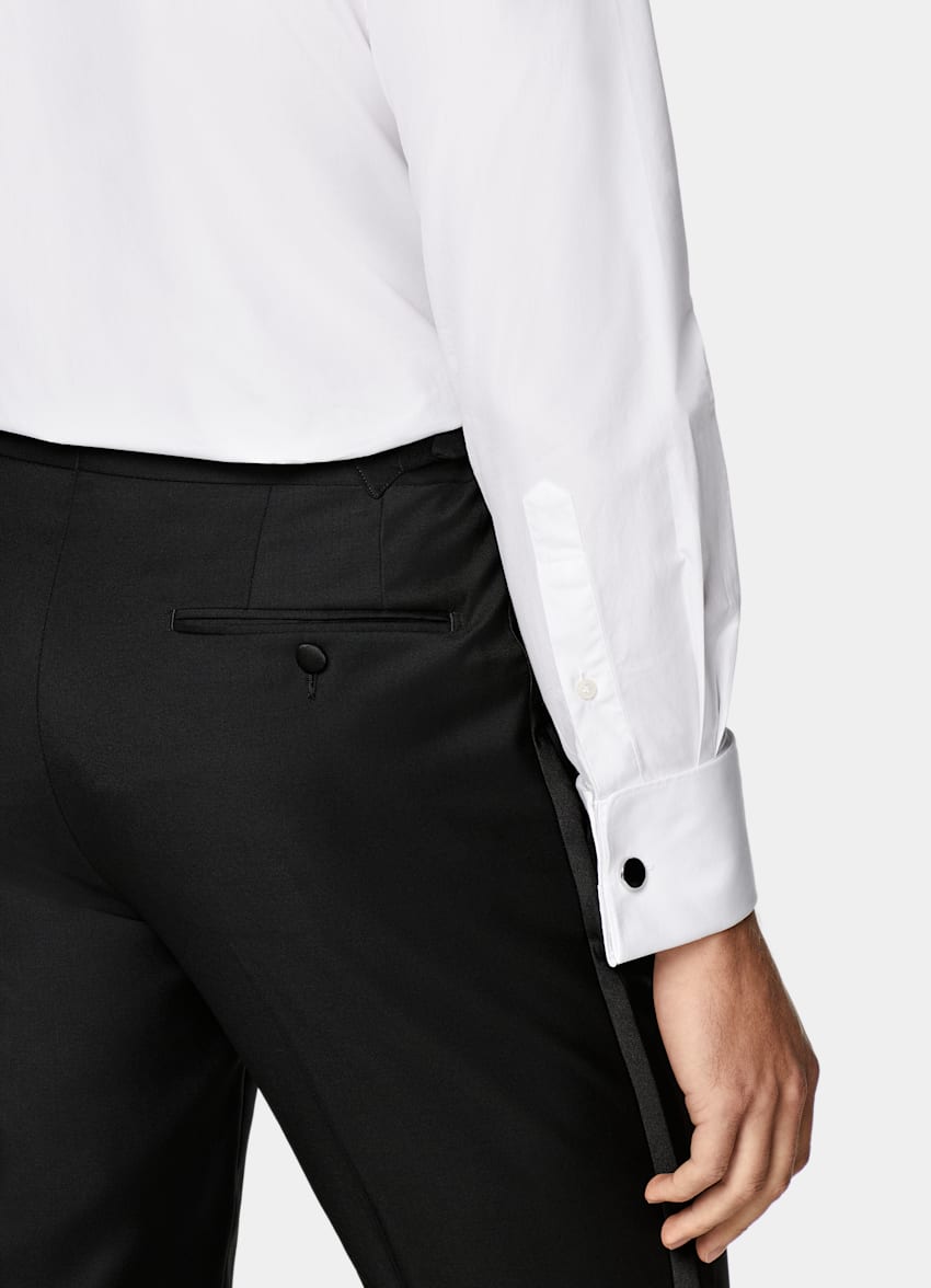White Plisse Tailored Fit Tuxedo Shirt