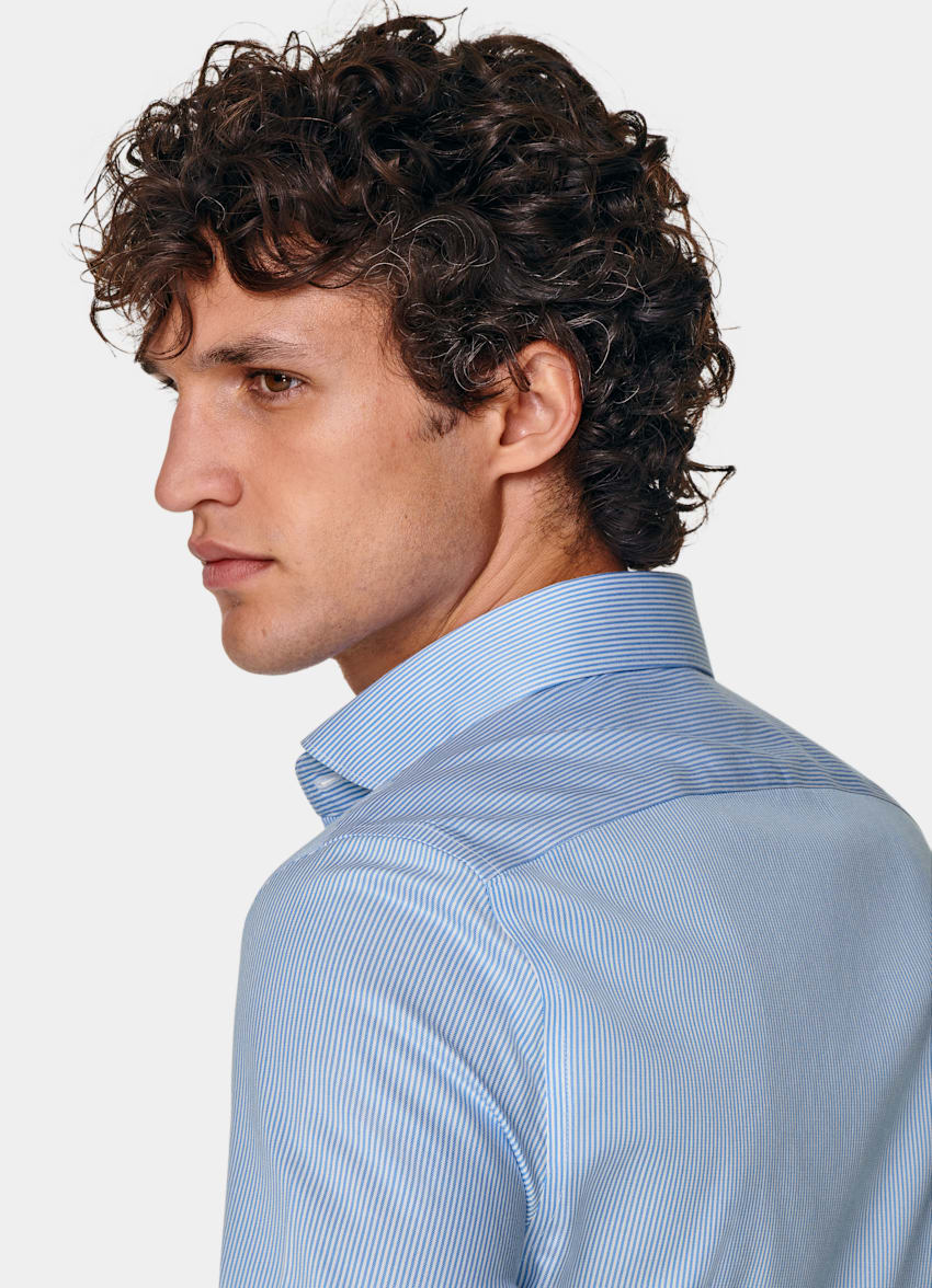 Mid Blue Striped Twill Extra Slim Fit Shirt