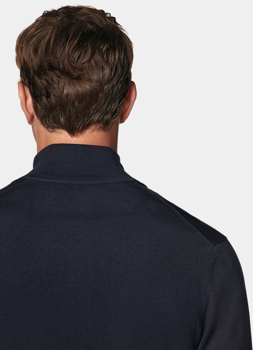 Navy Merino Zip Cardigan