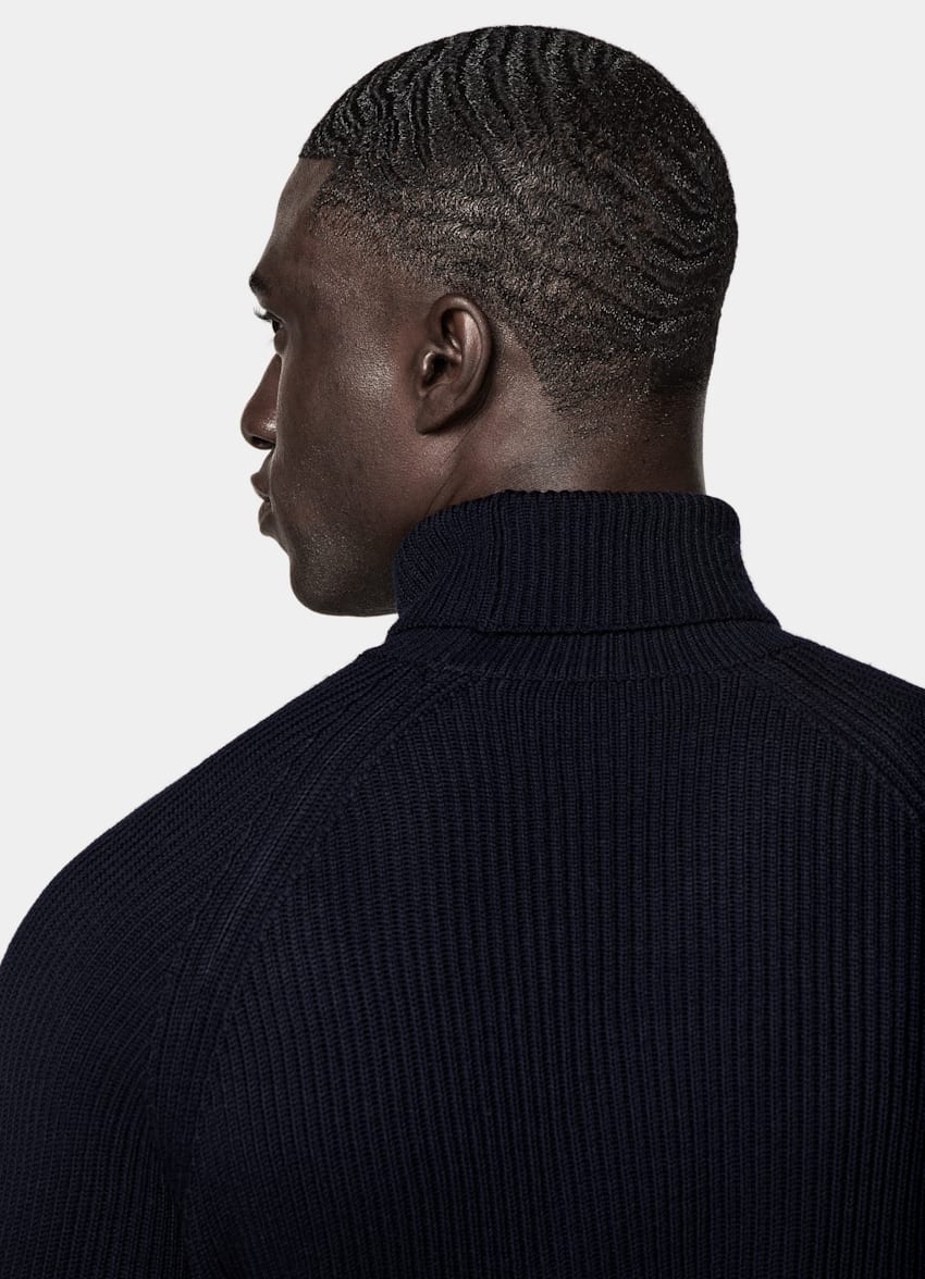 Navy Merino Ribbed Turtleneck