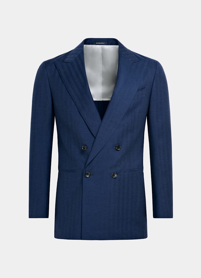 Mid Blue Herringbone Perennial Tailored Fit Havana Suit