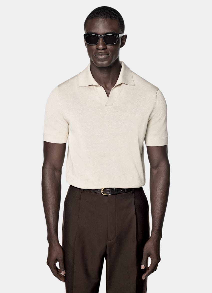 Sand Buttonless Polo
