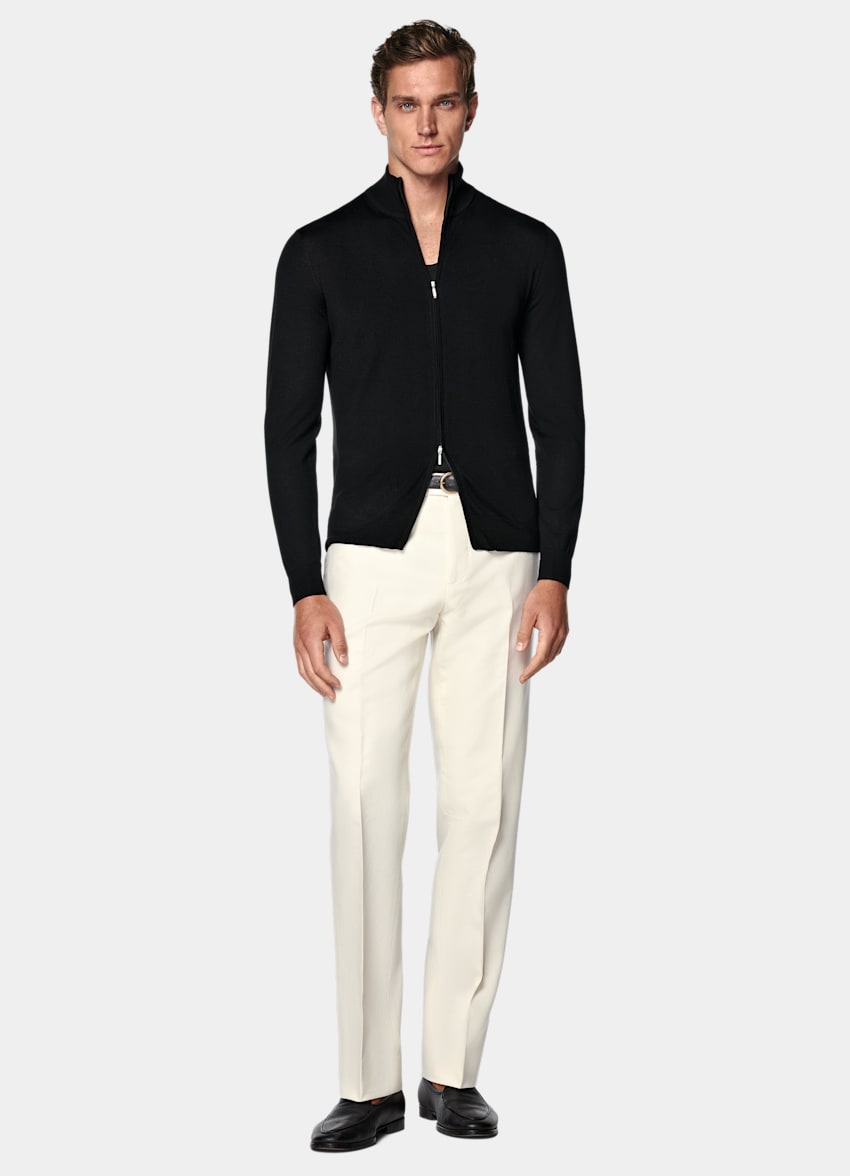 Black Merino Zip Cardigan