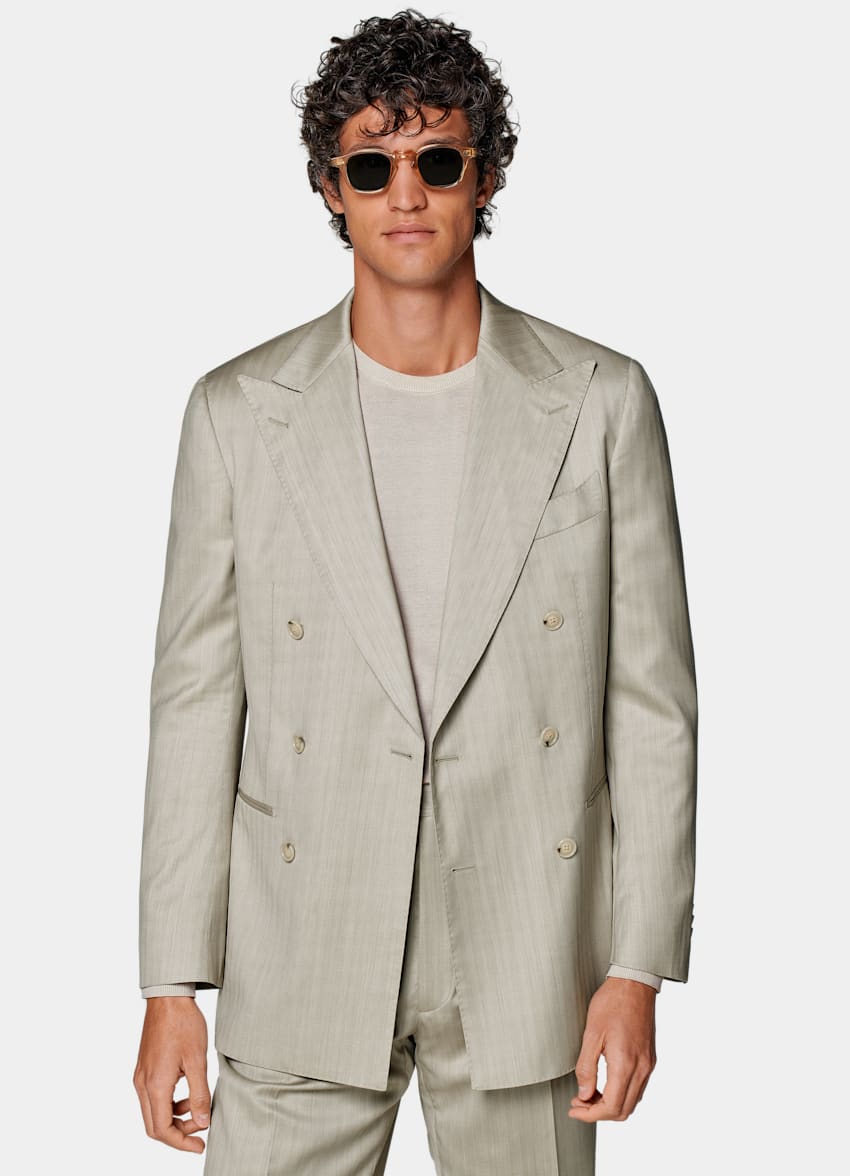Sand Herringbone Perennial Tailored Fit Havana Suit
