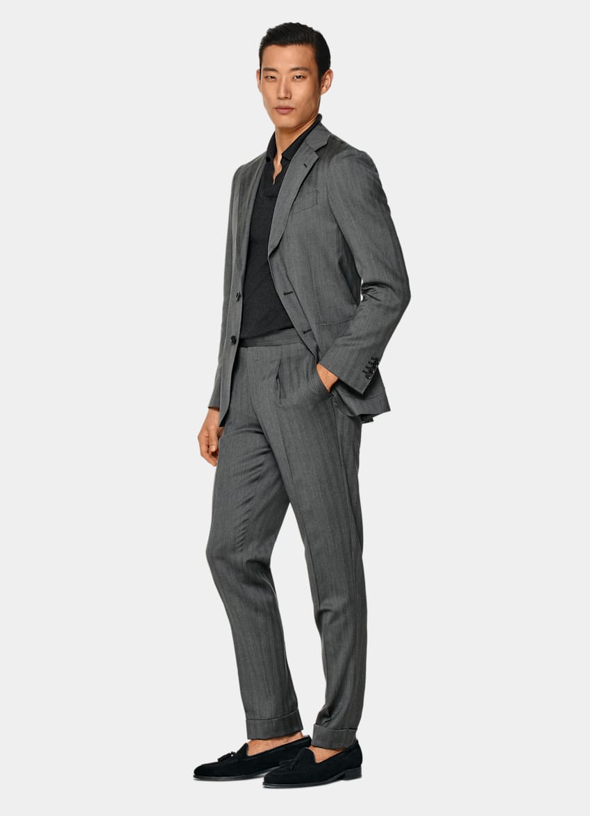 Mid Grey Herringbone Perennial Tailored Fit Havana Suit
