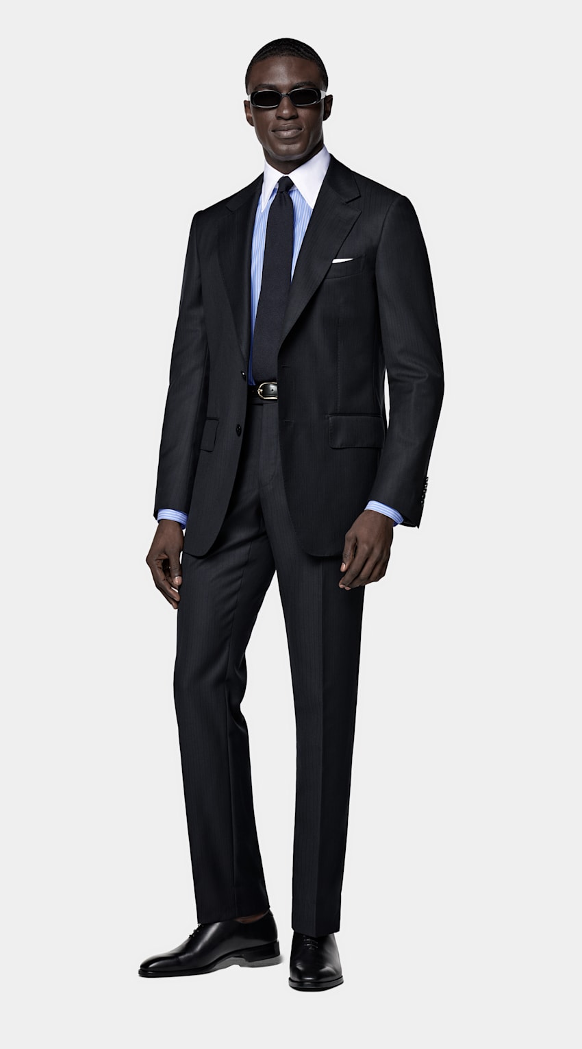 Navy Striped Tailored Fit Milano Suit