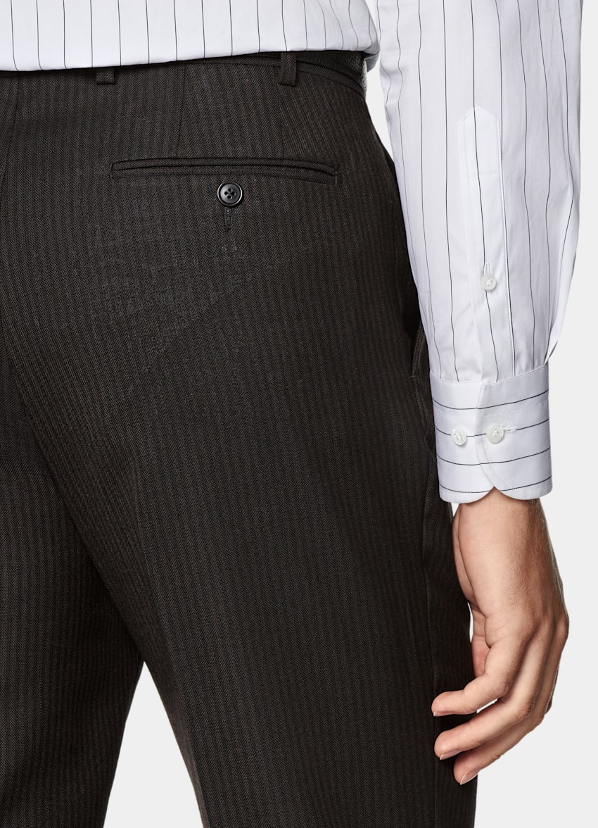 Dark Brown Striped Tailored Fit Milano Suit