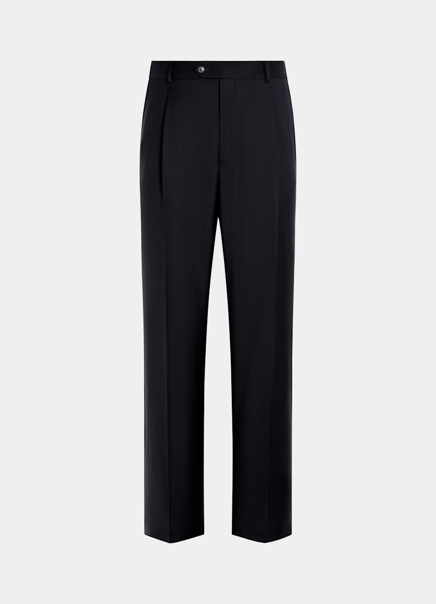 Navy Wide Leg Straight Trousers