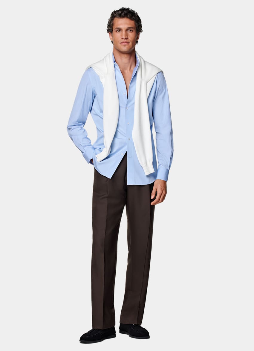 Mid Blue Striped Tailored Fit Shirt