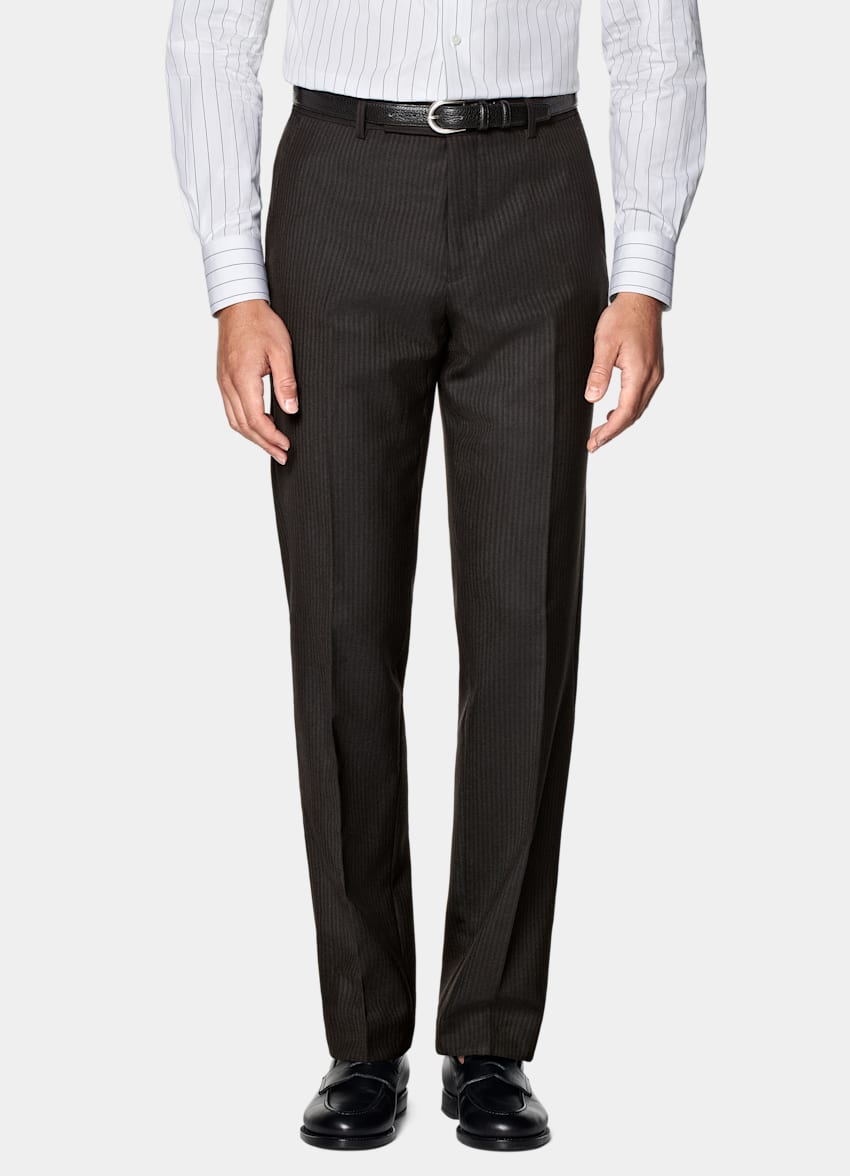 Dark Brown Striped Tailored Fit Milano Suit