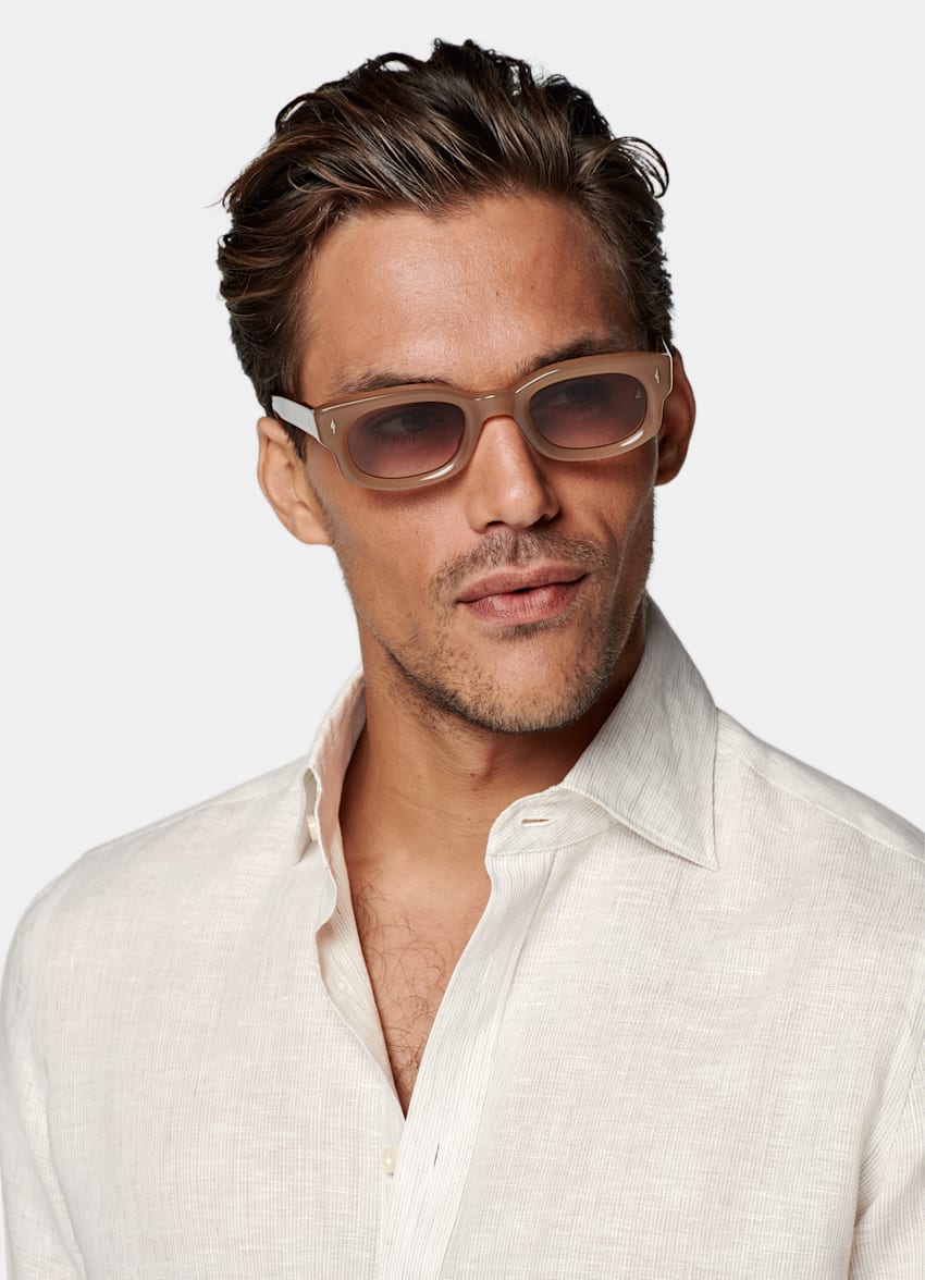 Light Brown Striped Slim Fit Shirt