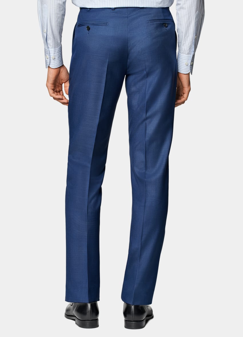 Mid Blue Slim Leg Straight Suit Pants